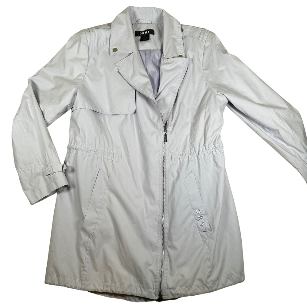 DKNY XL Lavender Purple Zip Lightweight Trench Moto Jacket Coat Periwinkle